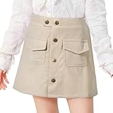 American Trends Skirt for Girls Casual Plaid Pencil Dress with Button Closure Corduroy Skirt for Toddler/Kids Beige XL