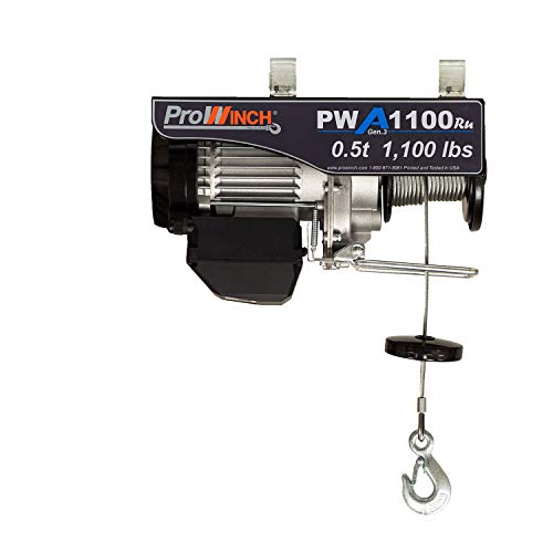 Prowinch 1/2 Ton Electric Cable Hoist Wire Rope 1000 lb Load Capacity Crane with Wireless Remote Control System Overhead Garage Ceiling Winch 110V
