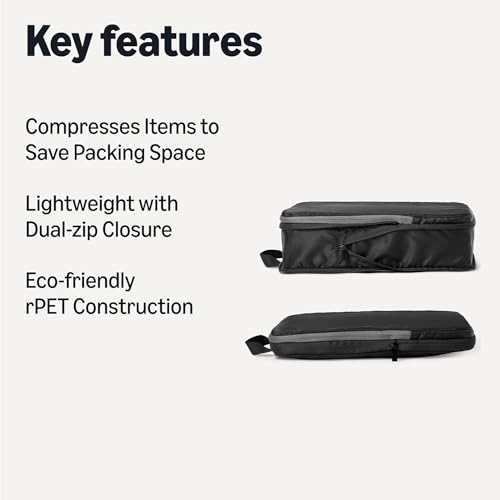 Amazon Essentials Ultralight Compression Zipper Packing Cubes Packing Organiser 4-Pack, Black - Image 3