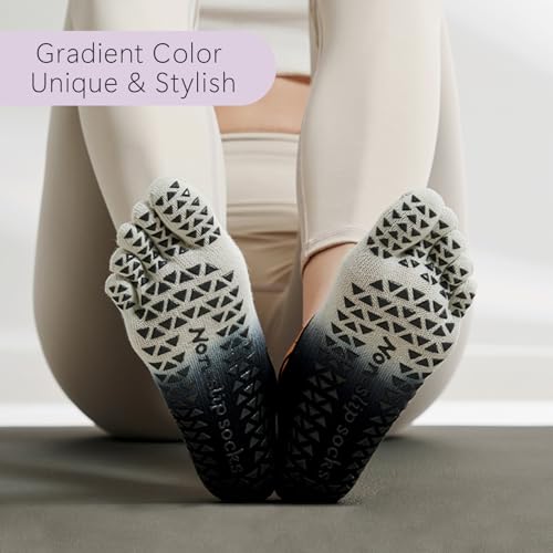 Yoga Socks for Women Non-Slip Grips & Straps,Ideal for Pilates,Five Toes Socks Soft Breathable Yoga Gradient Color Liner Socks Sweat-absorbent Deodorant Anti-friction (3color, 3Pairs)2