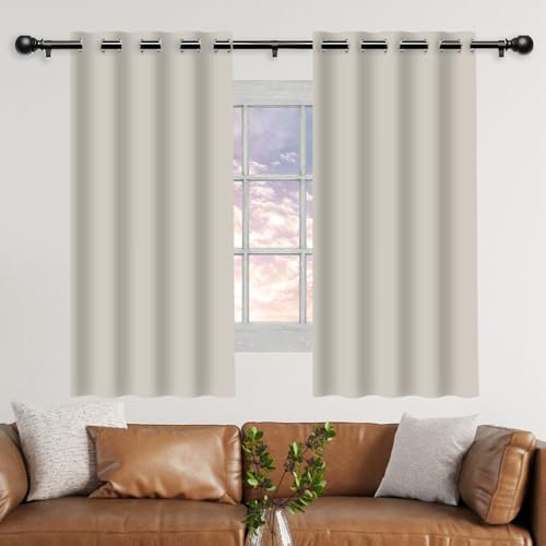 DOGUO Blackout Curtain for Living Room 260 x 200 cm Thermal Insulated Energy Saving Sound Insulated Curtain for Window Treatment Living Room/Kitchen, Beige
