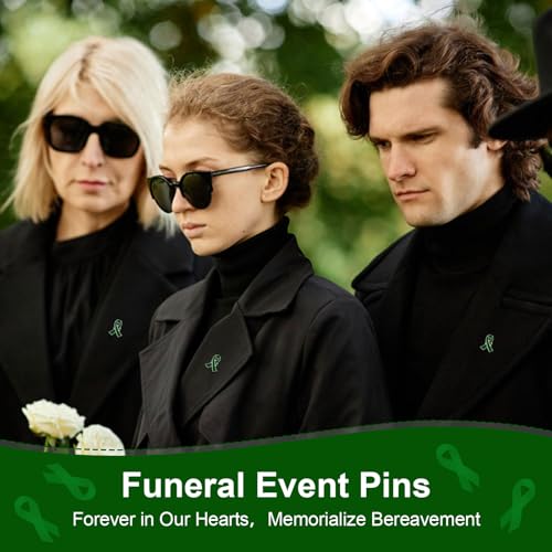 Image of WANDIC 100 Pcs Green Ribbon Pin, Mental Health Liver Cancer Bile Duct Cancer Environment Issue Awareness Ribbon Brooches Hope Faith Lapel Pin for Men Women Charity Event