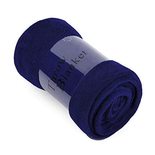 Soft Warm Navy Plush Throw Blanket for Couch – Comfortable Lightweight Fleece Travel Blanket 50” x 60”