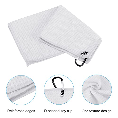 PATIKIL 12"x12" Tri-Fold Golf Towels, Waffle Pattern Towels Soft Fiber Strong Water Absorption with D Clip for Golf Lovers White - Image 4