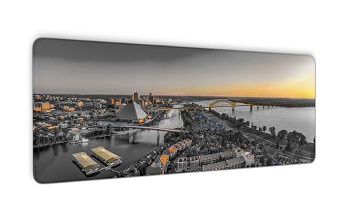 Memphis Desk Mat, Memphis Skyline Mouse Pad, Tennessee City Mousepad, Waterproof Laptop Desk Pad Desk Writing Pad for Office and Home, 3mm Thick Non-Slip, Stitched Edges, 31.5 X 11.8 Inch