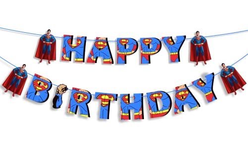 Suprmn Happy Birthday Banner Superhero Themed Birthday Party Decoration Durable Reusable and Easy to Hang Banner for Birthday Parties Perfect Party Supplies for Boys and Girls Celebration