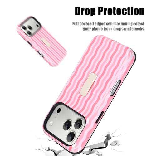 Coque iPhone 17 Pro Max avec support rigide rose pour éviter les chutes