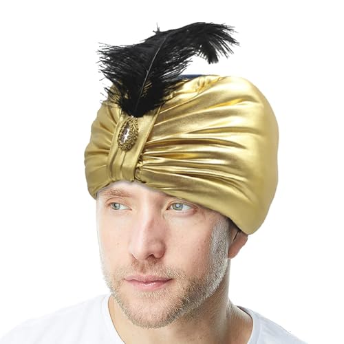 Sombrero árabe, tocados de disfraz orientales con pedrería, accesorio de disfraz de oro unisex para evento Cosplay Convention Masquerade Halloween