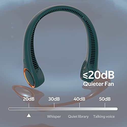 Image of Portable Neck Fan, Hands Free Bladeless Fan, 360 Cooling Personal Fan,Wearable Quiet Fan for Outdoor Indoor, Gifts for Men Women, 4000mAh Battery Operated, USB Rechargeable, 3-Speeds (Dark Green)