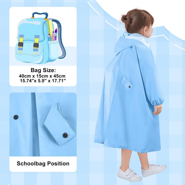 LAMA Impermeabile per Bambini, Poncho Antipioggia per Ragazze Giacca Antipioggia Leggera per Bambini, Mantella Antipioggia Riutilizzabile con Cappuccio e Copri Zaino, Impermeabile per Bicicletta