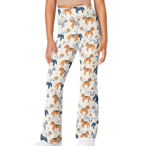Horse Pattern Flare Yoga Pants for Girl High Cut Legging Tummy Control Kids Long Trousers Casual Bell Bottom Sweatpants