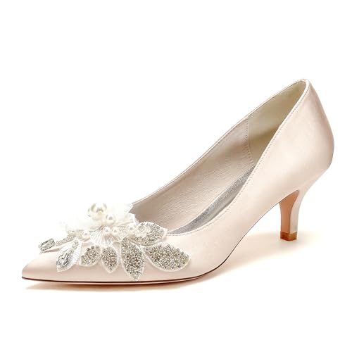 Immagine prodotto: Donna Punta Chiusa Appuntita sotto Tacco Scarpe Corte Slip On Scarpe da Sposa per Festa di Nozze,Champagne,43 EU