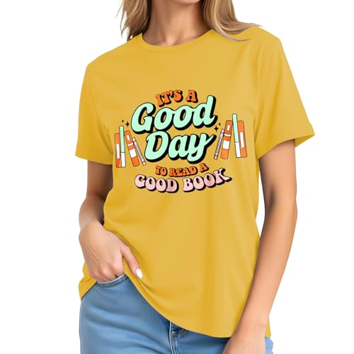 Image of It's a Good Day to Read a Good Book Shirt Women-Cute Librarian Read Short Sleeve Book Lovers Tee Tops