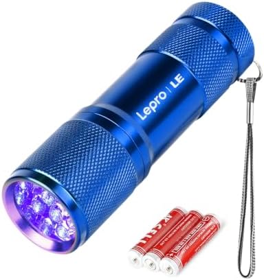 LE UV Taschenlampe, 395nm Mini UV Lampe inklusive 3 AAA Batterien, Blau | Schwarzlicht Taschenlampe mit 9 LEDs, mini UV Lampe Ultraviolettes Licht mit 395nm für Geocaching, Heimtie