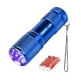 Lepro 365nm UV Flashlight, Small Portable Black Light Detector for Invisible Ink Pens, Dog Cat Pet Urine Stain, AAA Batteries Included