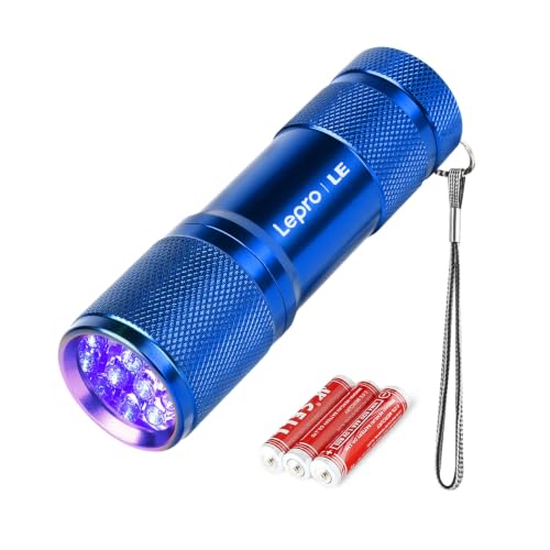 Image of Lepro 365nm UV Flashlight, Small Portable Black Light Detector for Invisible Ink Pens, Dog Cat Pet Urine Stain, AAA Batteries Included