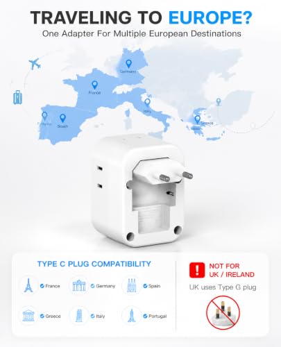 Image of European Travel Plug Adapter, Foldable Type C Adapter for US to Most Europe | HANYCONY International Power Adapter 4 Outlets 4 USB C Ports (2 USB C), EU Italy Spain Greece Portugal France Germany Holland