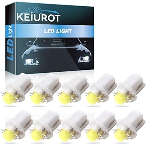 Keiurot T5 LED Bulbs B8.5D LED Dashboard Bulbs Dash Lamp Indicator Light for Car Instrument LED Bulbs Car Interior Light Speedometer Gauge Instrument Panel Light White COB 10PCS Cover