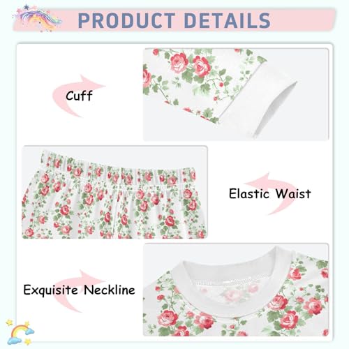 Cartoon Pajamas Set Green Leaves Red Flower Pattern Long Sleeve PJs Cotton Jammies Sleepwear Top and Pants4