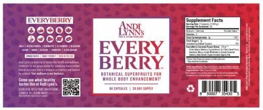 Miniatura 2 de Andi Lynn's EveryBerry Vegan Superfruit Vitaminas, Minerales y Antioxidantes Suplemento de hierbas, refuerzo de apoyo inmunológico, mejora mental y