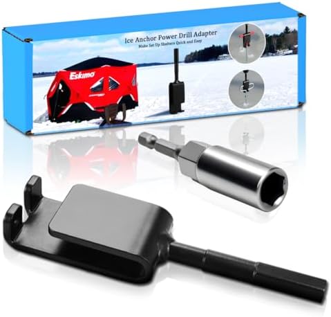 Huntury Ice Anchor Drill Adapter for Set Up Ice Fishing Shelter, Fit 3/8" and 1/2" Chuck Power Drills, Quick and Easy to Set Up Ice Tent, Ice Fishing Accessories, Ice Shelter Accessories