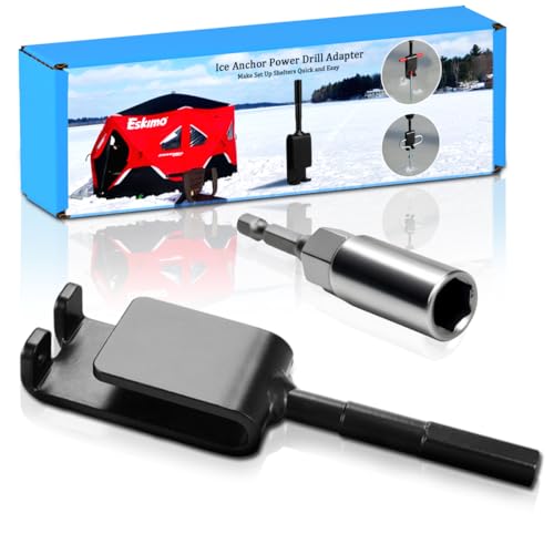 Huntury Ice Anchor Drill Adapter for Set Up Ice Fishing Shelter, Fit 3/8' and 1/2' Chuck Power Drills, Quick and Easy to Set Up Ice Tent, Ice Fishing Accessories, Ice Shelter Accessories