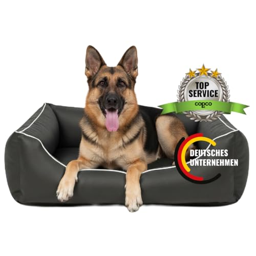 CopcoPet Hundebett kleine Hunde – Waschbares Hundekissen 【Wendebett】 Hundekorb aus Kunstleder - Formstabiles Hundesofa - Hundekörbchen mit erhöhten Rand, Dog Bed Grau 80 x 60 cm