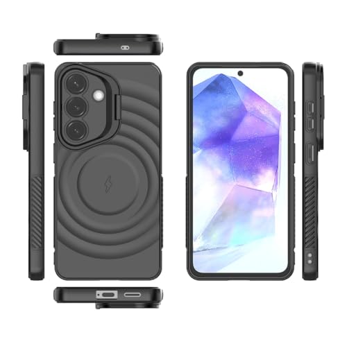 Image of LuxuryKase Shockproof Case for Samsung Galaxy S26 | Ripple Pattern | Camera Protection | Inner Velvet Fabric Lining | Protective Cover with Enhanced Grip & Wireless Charging Support - Black