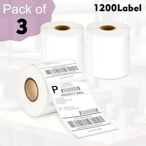 Image of GLUN 4x6 (100x150mm) Direct Thermal Labels, 400 Label Per Roll, Self-Adhesive Rolls for Shipping and Printer Use Pack of 3