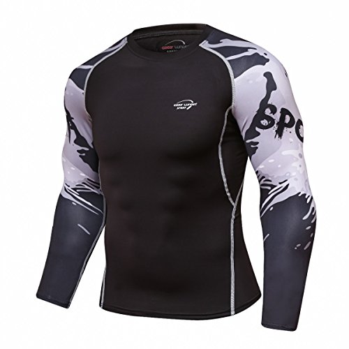 Men's Compression Top Long Sleeve Baselayer Shirt Sports Tights T-Shirt Sport Wear Activewear Running Shirt (Black A, XL)