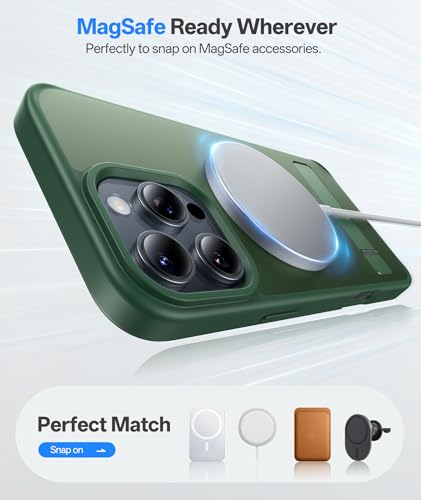 Image of Vihibii Silicone For iPhone 16 Pro Max Case Magnetic Back With Build-In Stand,[Compatible With Magsafe],Rugged Shockproof Case Protective Back & Translucent Matte Slim Cover 2024 6.9 inch,Green
