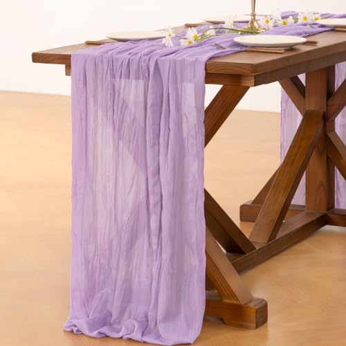 Image of Socomi Lilac Purple Lavender Cheesecloth Table Runner Easter Spring Boho Rustic Gauze 120 inch 10FT Cheese Cloth Runner for Wedding Party Baby Shower Birthday Home Decor Holiday Decorations