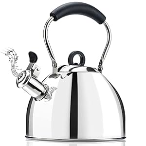 Tea Kettle Stovetop – HIHUOS 2.64QT Whistling Tea Pots for Stove Top – Sleek Teapots with Universal Base, Mirror Stainless Steel Teakettle with Cool Grip Bakelite Handle