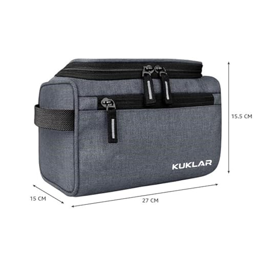 Image of KUKLAR Large Travel Toiletry Bag for Men, Water-Resistant Canvas Dopp Kit with Front Zipper Pocket, Portable Bathroom Hygiene & Grooming Organizer Bag for Vacation & Gym Grey