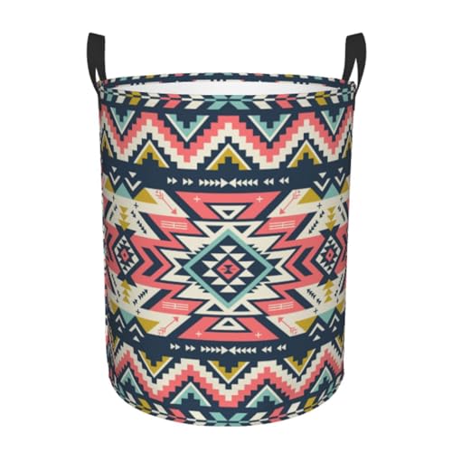 Cesto Para Ropa Sucia 60L, Rayas Étnicas Tribales Aztecas Cestos Almacenaje Impermeable Plegable Redonda Para Ropa Sucia, Para Dormitorios De Niños, Baño, Lavandería