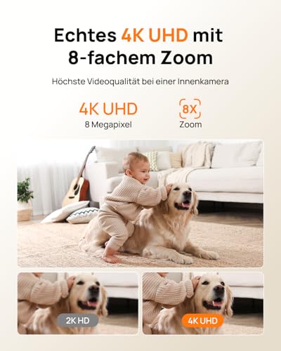 Anona Pano 4K Innenüberwachungskamera mit 360° Auto-Tracking & Wi-Fi 6, Indoor Kamera mit Personen-, Haustier-, Babyweinen-Erkennung, 2-Wege-Audio, Datenschutzmodus | Alexa-kompatibel, 1er-Pack
