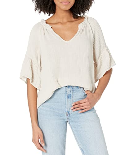 Michael Stars Savannah Flutter Sleeve Top In Double Gauze Cement Sm (Us 4-6) #TOP18