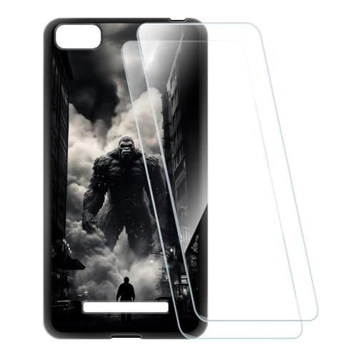 ESCAMOT Bedruckte Hülle + 2 Glas Schutzfolie Kompatibel mit Xiaomi Mi 4C, Stoßfeste Weiche Cover & HD Klare Tempered Glass Folie (Monster)