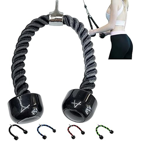 AOHO MOOON Upgrades Tricep Rope LAT Pull Down Cable Attachment, 27 inches, Exercise Machine Attachments Pulley System Gym Workout Rope. Cover