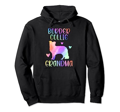 Border Collie Grandma Border Collie Nana Rainbow Acuarela Sudadera con Capucha