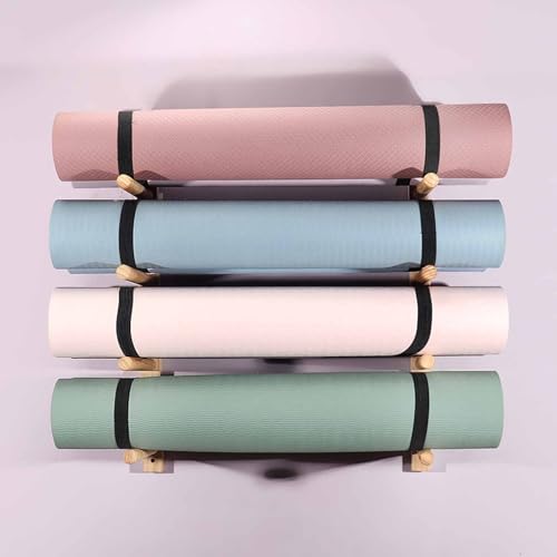 Soporte de pared para esterilla de yoga de madera noble: almacenamiento robusto de gimnasio 7