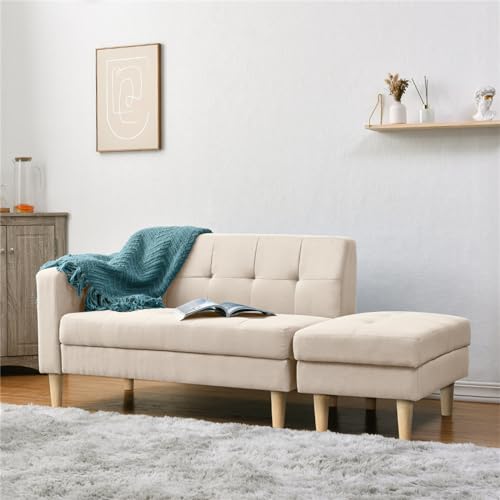 ソファー 2人掛けソファ 収納付き オットマン l字 レイアウト自由 ソファーベッド 多機能 カウチソファー リビングソファー 天然木脚 肘付き 幅150cm 1人掛け 3人掛け ローソファー ファブリック ソファ 北欧 コンパクト 省スペース 一人暮らし おしゃれ (ベージュ)