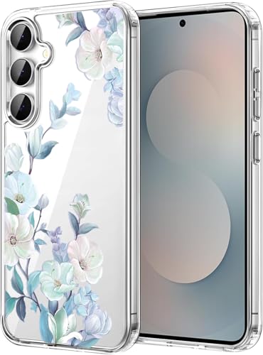 Image of Elzzi Clear Transparent Flower Cover for Samsung S25 5g Case Shockproof Floral Design Camera Protection Shockproof PC+TPU Transparent Flower Cover for Girls & Women