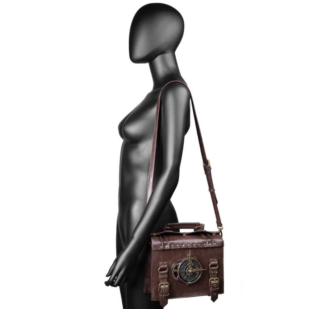 Ro Rox Lavinia Steampunk Borsa a Tracolla Orologio Ingranaggi Pendenti Ecopelle