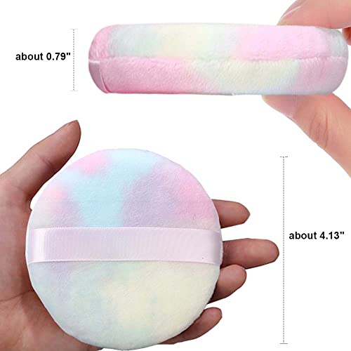 Ymrott 4.13 Inch Large Loose Powder Puffs Reusable Round Ultra Soft Velour Fluffy Body Powder Puff With Ribbon Band Handle Makeup Tool 3 Pcs, Colorful #TOP4