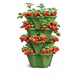Strawberry Planter Tower, 4 Tier Stackable Vertical Planter, 16 Plant Sites, Space Saving Garden Planter, Indoor Outdoor, Made in USA (4, Sagebrush Green, Small)