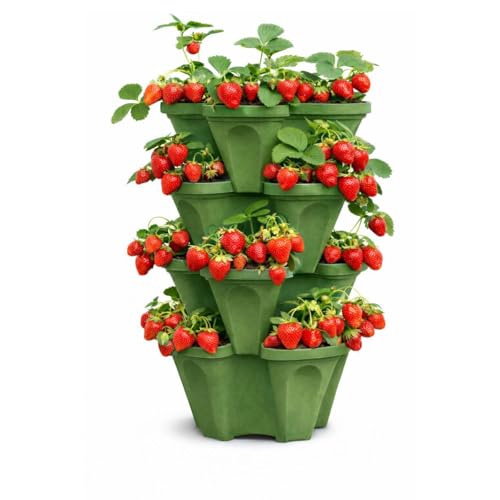 Strawberry Planter Tower, 4 Tier Stackable Vertical Planter, 16 Plant Sites, Space Saving Garden...