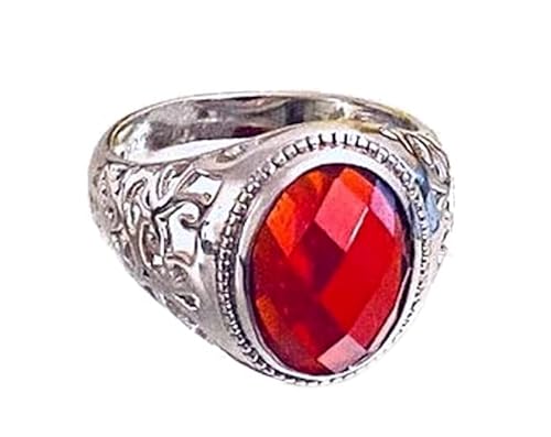 R6460 Classic Mt St Helens Red Helenite July Birthstone Oval Man's Sterling Silver Ring