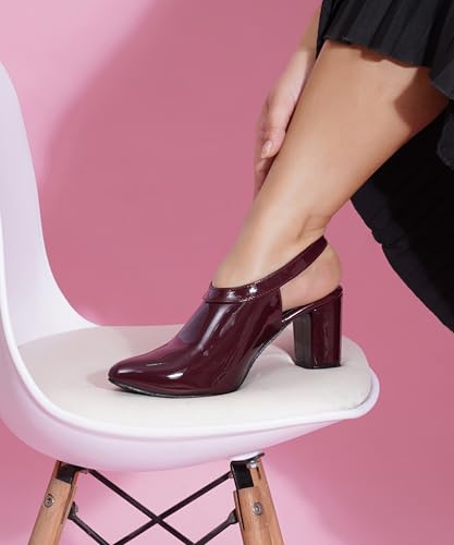 Image of JM LOOKS Glamorous Glossy Patent Finish Slingback Pumps with Thick Block Heel for Bold Fashion Statements