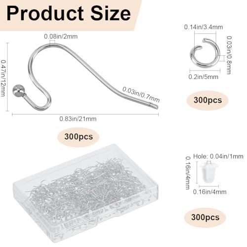 SOFPLATE 1 Box 300Pcs Fish Hook Earring Wires Silver Earring Hooks Bulk Stainless Steel French Ear Wires with Ear Nuts and Jump Rings Ball Dot Dangle Earring Findings for jewellery Making Supplies Wom - Image 2